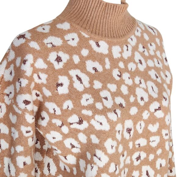 🐆 LOFT Leopard Print Mock Neck Sweater | Tan & White Metallic Accent | Size M - Picture 6 of 10